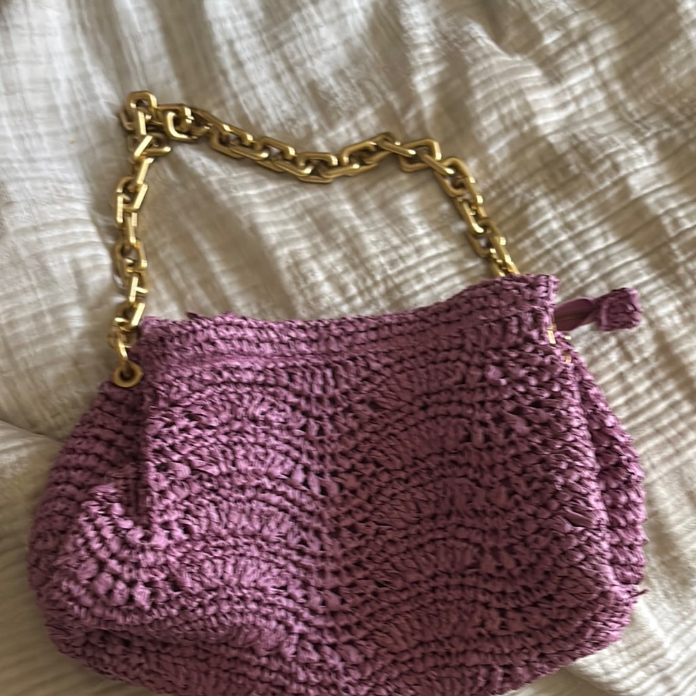 Pink Crochet Bag with Gold Chain